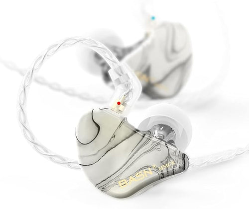 BASN MMCX in Ear Monitor Headphones,Triple Driver IEM in-Ear Earphone for Musician Drummer, Noise-Isolation HiFi Stereo Earbuds with Two Detachable Cables(Bluish White)