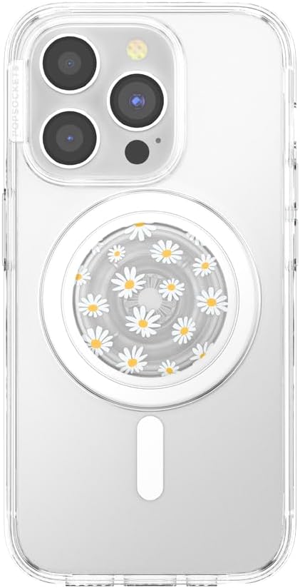 PopSockets Phone Grip for MagSafe with Kickstand, Magnetic Stand, Swappable Top, Secure Hold for iPhone MagSafe Cases, Phone & Tablet Grip, Cute PopSockets - Translucent He Loves Me Not
