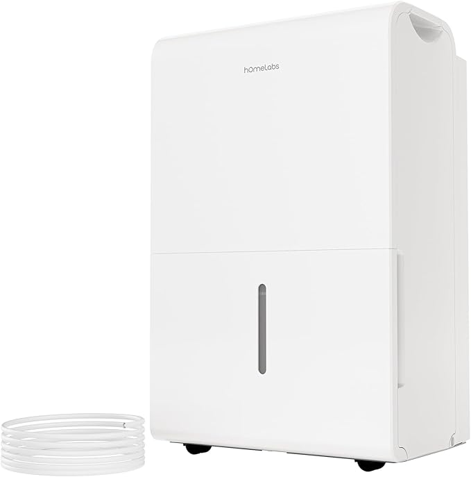 hOmeLabs 50 Pint Wi-Fi Dehumidifier with Pump for up to 7,000 Sq Ft (MAX 120 Pint at 95°F, 90% RH) – High Capacity Moisture Removal for Large Rooms, Offices, and Basements