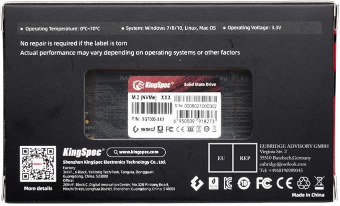 KingSpec XG7000 512GB NVMe SSD PCIe 4.0-7400MB/s Read Speed, 3D TLC NAND M.2 2280 Internal SSD, Compatible with Gaming PC, Laptop, PS5 Console