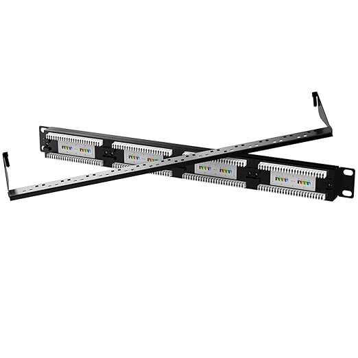 AMPCOM Premium Series CAT5/5e 24 Ports Patch Panel, Rack Mount - 1U, 19 inch, RJ45 Ethernet 568A 568B, 15u Gold Plated, with Rear Cable Support Bar