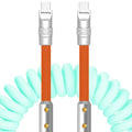 chubbycable Colorblock Chubby - Spring Braided Silicone Charge Cable Coiled USB C Cable Fast Charging Type C Charger Cord for Car, Light Blue+Orange, Type-C to Type-C, 2.29FT-3.6FT