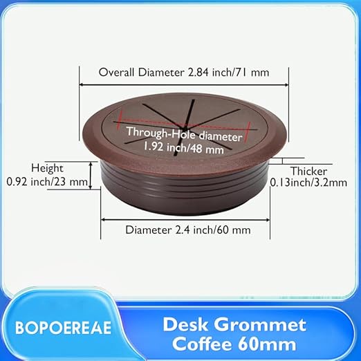 Desk Grommet 2-3/8" (60 mm), Desk Hole Cover for Cables Coffee, Cable Grommet ABS Plastic, Desk Hole Grommet for Office and Home Table Cable, Detachable & Flexible Cable Cord Organizer-2 Pcs