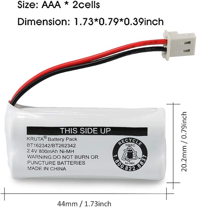 Kruta BT162342 BT262342 Cordless Phone Batteries Compatible with BT183342 BT283342 BT166342 BT266342 VTech CS6114 CS6419 CS6719 at&T EL52300 CL80111 Handset Telephone (Pack of 2)