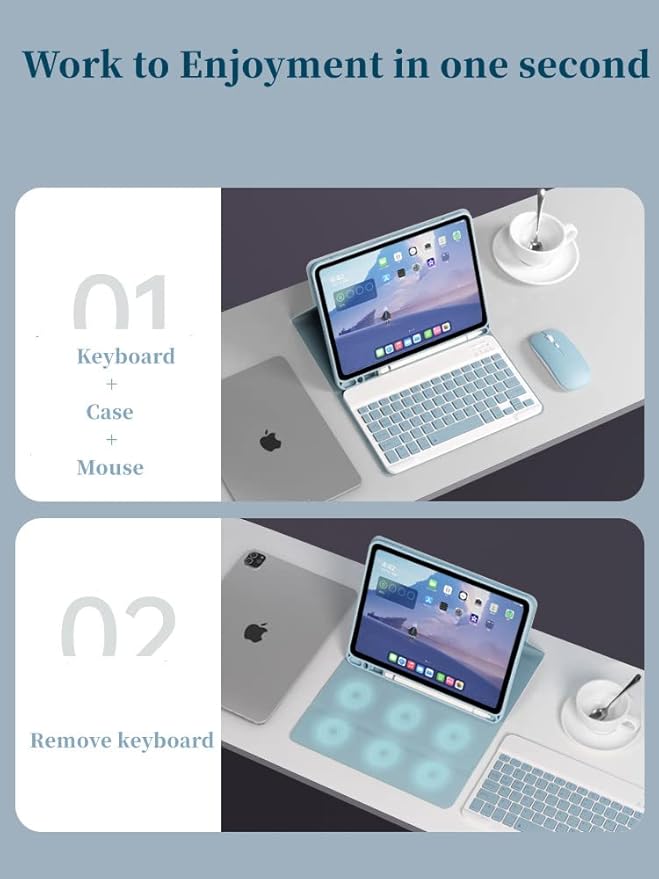 AnMengXinLing Keyboard Case for iPad 9th/8th/7th Generation with Mouse,Case for iPad9 iPad8 iPad7 10.2 inch with Pencil Holder and Deatachable Keyboard, Blue
