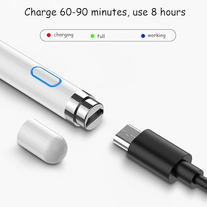 DOGAIN Active Digital Stylus Pen for Touchscreen, Stylus Pencil for Apple iPad mini/Pro/Air, Switch, Samsung, iPhone, Android and Most Phone & Tablet, 1.5mm Fine Point Rechargeable Pens - White