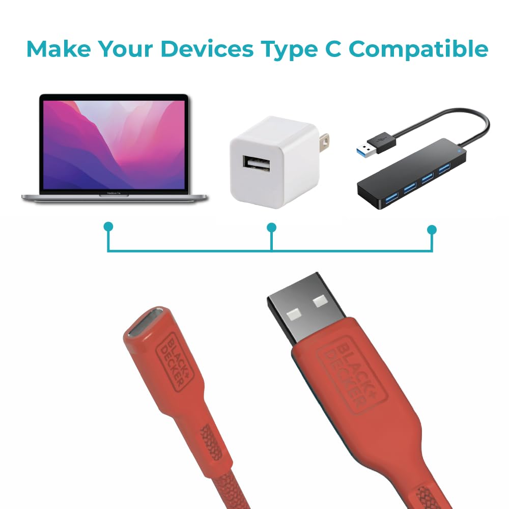 BLACK+DECKER USB C to USB Adapter [2 Pack] Type C Female to USBA Male OTG Cable USBA to USBC Adapter Apple Compatible with MacBook Pro/Air iPhone 17/16/15 Series Samsung Galaxy S24/S23/S22, Coral