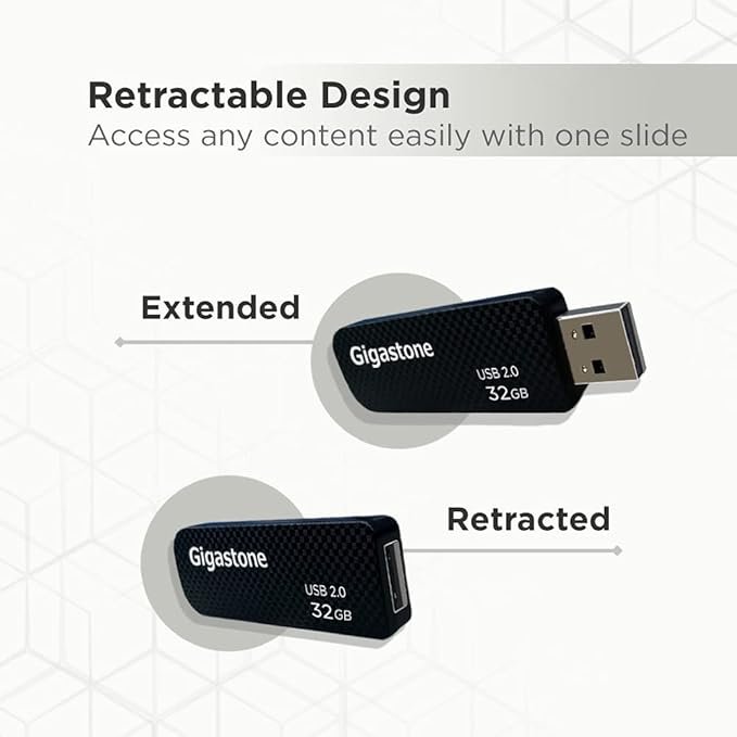 GIGASTONE V30 32GB USB 2.0 Flash Drive 2-Pack, Capless Retractable Design Pen Drive, Carbon Fiber Style, Reliable Performance & Durable