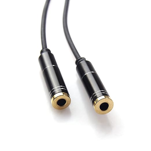 REXUS Black 3.5mm Y Splitter Stereo Audio Cable 4-Pole Male to 2 Female for Headphone, Headset Splitter Adapter Extension Aux Cable, Compatible MobilePhone and New Version Laptop(M22F35H)