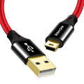 AGVEE 6.6ft Mini USB Cable, Braided Durable USB-A to Mini-B Charger Charging Cord for TI-84, Garmin GPS, Go-Pro Hero 4 3 2 HD, PS3 Controller, Canon Camera, Blue Yeti Microphone, Red