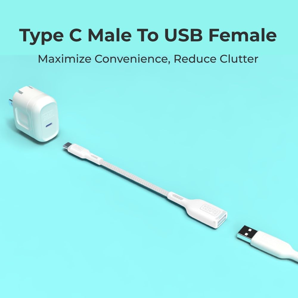 BLACK+DECKER USB C to USB A Adapter, USB C Male to USB Female Adapter Nylon Braid Type C OTG Cable Compatible w/iPhone 17 16 15 Pro MacBook Pro 2022/Air/Mini iPad, 2Pack, 3" (White)