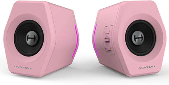 Edifier Hecate RGB Gaming Speakers, 32W Peak Power, Bluetooth 5.1, Game/Movie/Music Modes, 12 RGB Lighting Effects, Compact Design for PC/PS4/Desktop - Pink