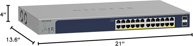 NETGEAR 26-Port PoE Gigabit Ethernet Smart Switch (GS724TP) - Managed, 24 x 1G, 24 x PoE+ @ 190W, 2 x 1G SFP, Optional Insight Cloud Management, Desktop or Rackmount, and Limited Lifetime Protection
