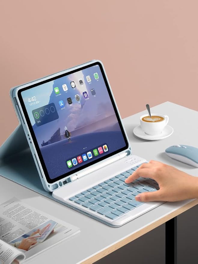 AnMengXinLing Keyboard Case for iPad mini 5 with Mouse, Detachable Wireless Bluetooth Keyboard Pencil Holder Slim Leather Smart Cover for iPad mini 5th Gen 2019,Blue