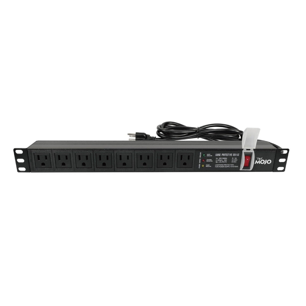 Tecmojo 1U Rack-Mount Horizontal 8-Outlet PDU, UL Listed PDU with Surge Protection LED Indicators 6ft Cord Power Distribution for IT and Network Server Racks