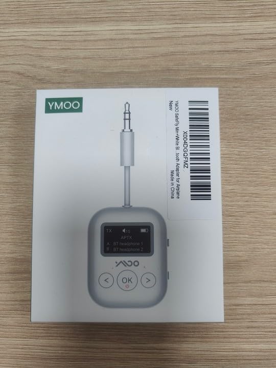 YMOO Bluetooth 5.4 Transmitter Receiver for Airplane, Wireless Bluetooth Adapter Travel Essentials, Supports to 2 Headphones, 25H Playtime, 2-in-1 Adapter with LED Display for TVs Gym Car Home,White