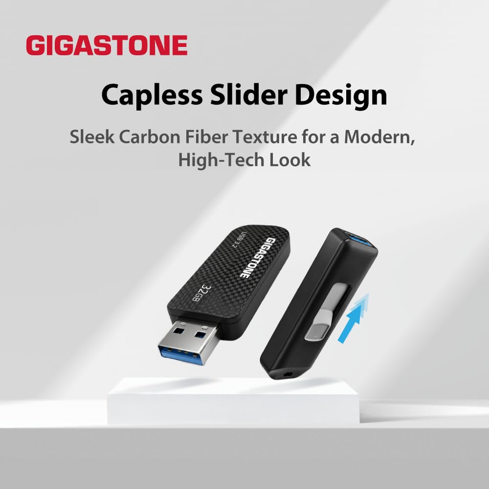 GIGASTONE 32GB USB 3.2 Flash Drive 5-Pack, 80MB/s High-Speed Data Transfer, Carbon Fiber Design, Retractable