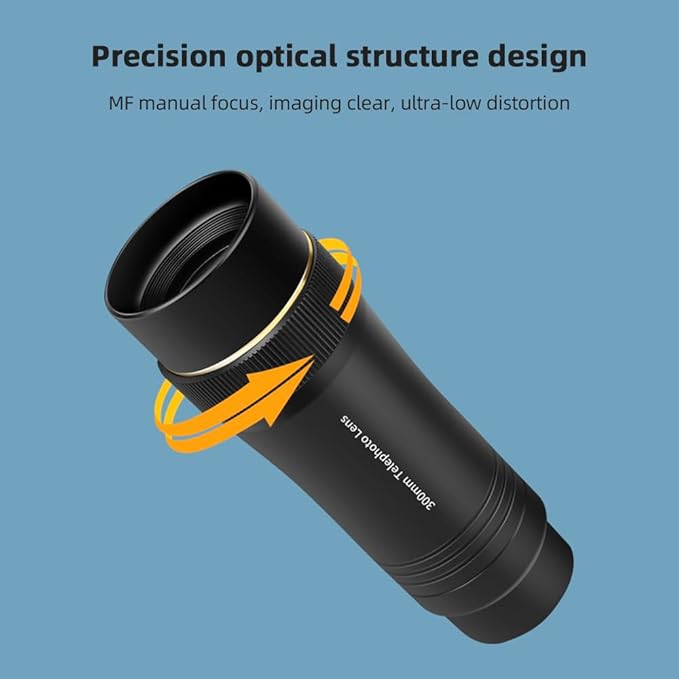 Andoer 300MM Phone Telephoto Lens for Smarphone Zoom Lens 10X with Universal Lens Clip Cleaning Cloth Storage Bag for Hiking Camping Wildlife Observation Moon Sports Game Concert Watching