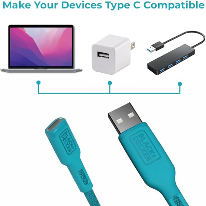 BLACK+DECKER USB C to USB Adapter [2 Pack], Type C Female to USBA Male OTG Cable USBA to USBC Adapter Apple Compatible with MacBook Pro/Air, iPhone 16/15 Series, Samsung Galaxy S24/S23/S22, Blue