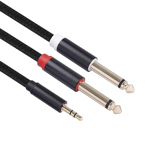 3.5mm to Dual 1/4 Adapter 1/8 to 6.35mm TS Mono Audio Cable Stereo Breakout Cord Y Splitter Compatible with iPhone, iPod, Computer Sound Card, Headphone, Speaker, Home Stereo System (3.3FT/1Pack)