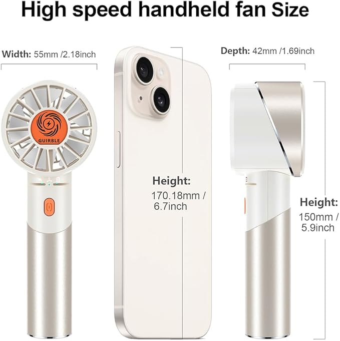 Handheld Fan,Portable Turbo Fan,Powerful Personal Fan(7000rpm High-Speed Motor,Battery Work 3-16 H),USB Rechargeable Mini Handheld Fan for Travel/Outdoor/Gift/Makeup (Beige)