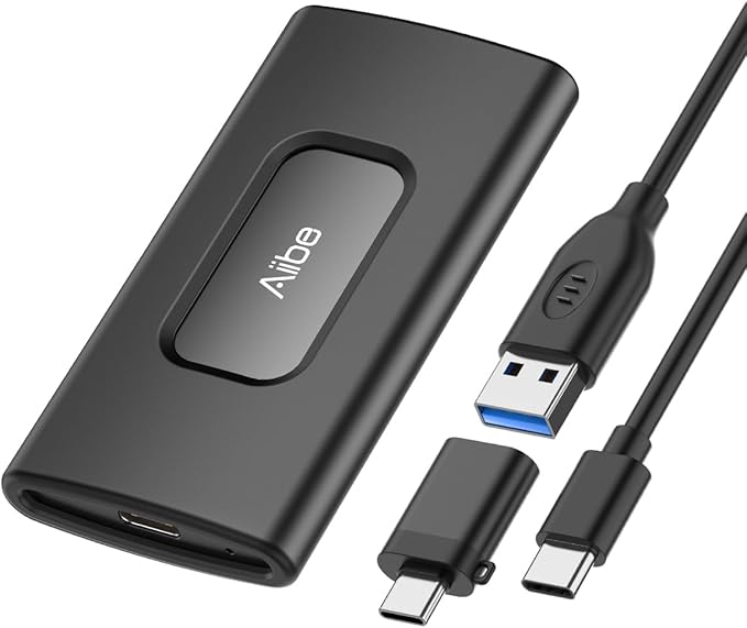 Aiibe 2TB External Solid State Drive USB C Portable SSD USB 3.2 Gen 2, Up to 1050MB/s, 2TB External SSD External Hard Drive for iPhone 15/Pro, Laptop, Mac and PS4 (Black)