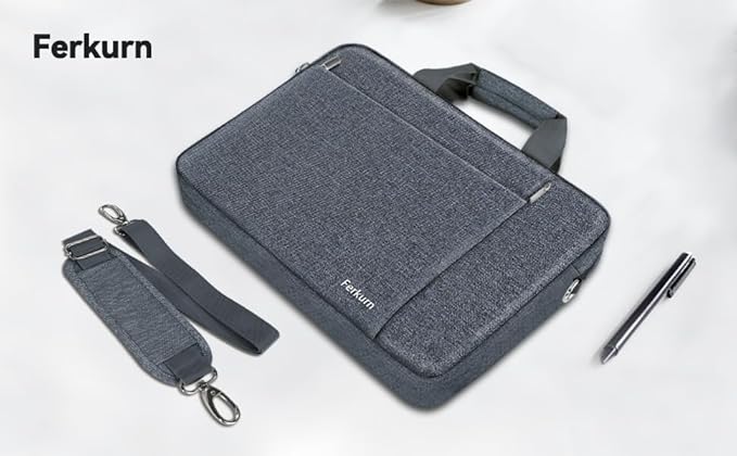 Ferkurn Laptop Case Sleeve 15.6 16 Inch Laptop Bag for Women Men Compatible with HP Envy Pavilion/Dell Inspiron XPS/Lenovo/Acer, Shoulder Strap Carrying Briefcase Computer Messenger Bag Case, Grey