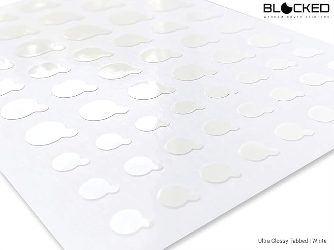 BLOCKED Stackable Webcam/Camera Vinyl Covers | 57 TabbedLow-Tack Restickable Webcam Sticker | Multiple Sizes | White 57-Pack Tabbed (Ultra Glossy)