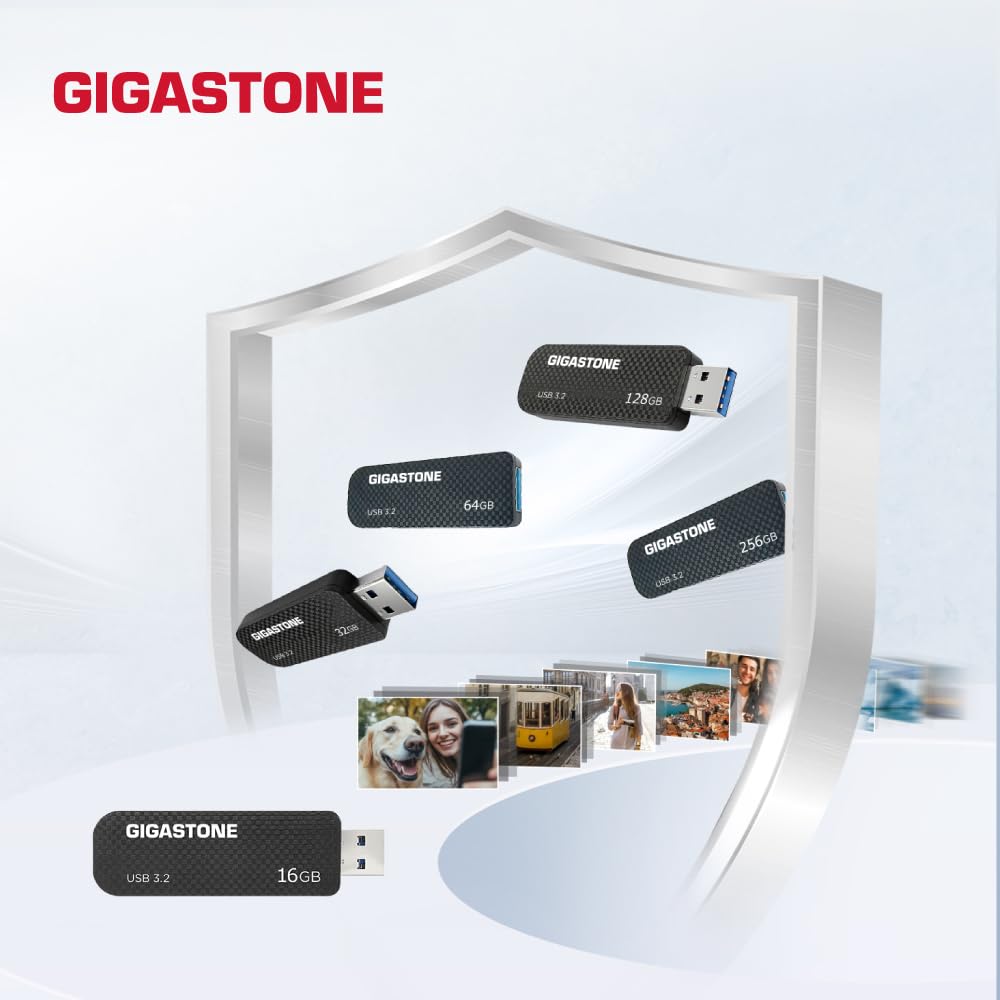 GIGASTONE 32GB USB 3.2 Flash Drive 5-Pack, 80MB/s High-Speed Data Transfer, Carbon Fiber Design, Retractable