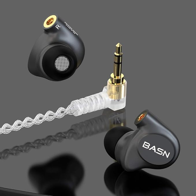 BASN Metalen in-Ear Monitors Headphones,Musicians Noise Isolating 4 Drivers IEMs with Deep Bass, Two Detachable MMCX Cables with Case for Singers,Drummers,Bassists(Gray)