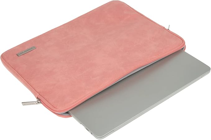 RAINYEAR 14 Inch Laptop Sleeve Protective Case PU Suede Leather Zipper Padded Cover Water Resistant Carrying Bag Compatible with 14" Notebook Computer Chromebook(Coral)