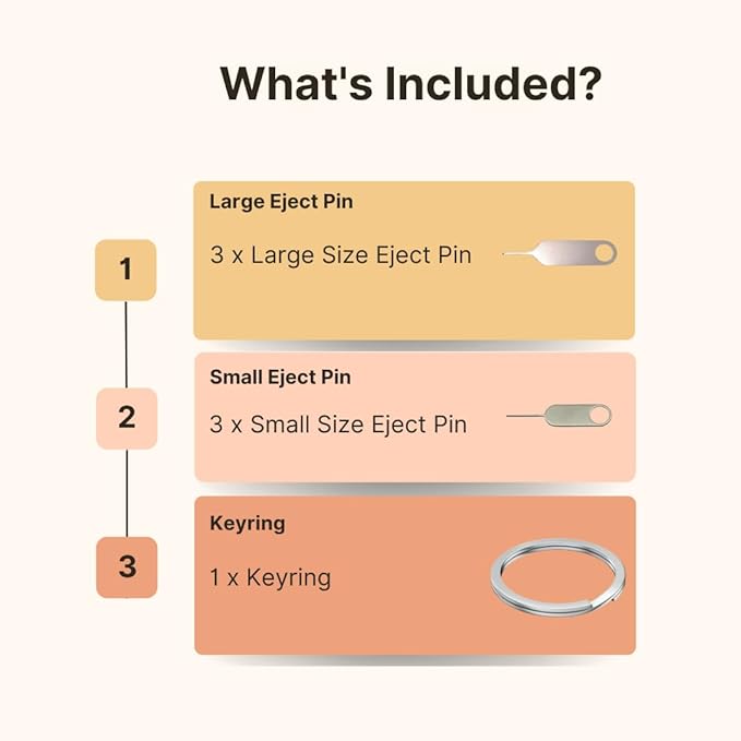 6 Pack PHONSUN Universal Sim Card Tray Removal Tool SD Opening Eject Pin fits Keyring for iPhone iPad Samsung Galaxy Google Pixel Motorola Phones - 3 Small and 3 Large
