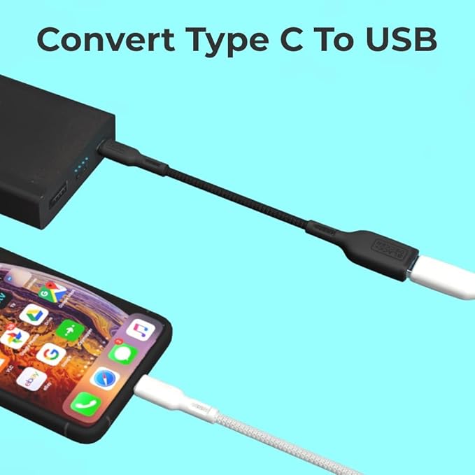 BLACK+DECKER USB C to USB A Adapter, USB C Male to USB Female Adapter Nylon Braid, Type C OTG Cable Compatible w/iPhone 16 15 Pro, MacBook Pro 2022/Air/Mini, iPad—2 Pack, 3" (Black)