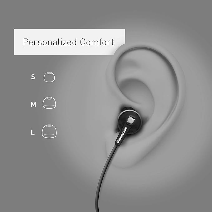 Panasonic ErgoFit Wired Earbuds With Microphone, 3.5mm Jack Wired Headphones with Mic and Call Controller, Ergonomic Custom-Fit Earpieces (S/M/L), for Phones and Laptops - RP-TCM125-KA (Matte Black)