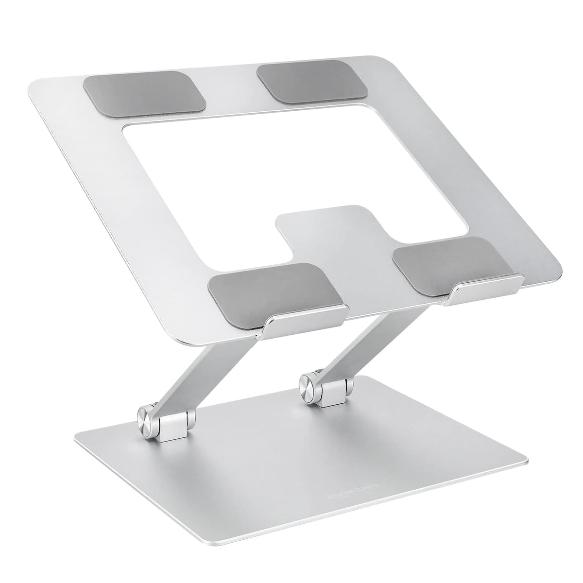 Amazon Basics Sturdy and Portable Ergonomic Laptop Stand for Desk, Height Adjustable Riser with Ventilated Cooling, Foldable, Fits all Laptops up to 15.6 Inch, Silver