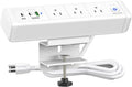 Desk Clamp Power Strip with 65W USB-C&USB A Ports 3 AC Outlet, Nightstand Edge Mount Charging Station Power Strip with USB-C Ports Tabletop Surge Protector for Home Office, Dorm Room(White)