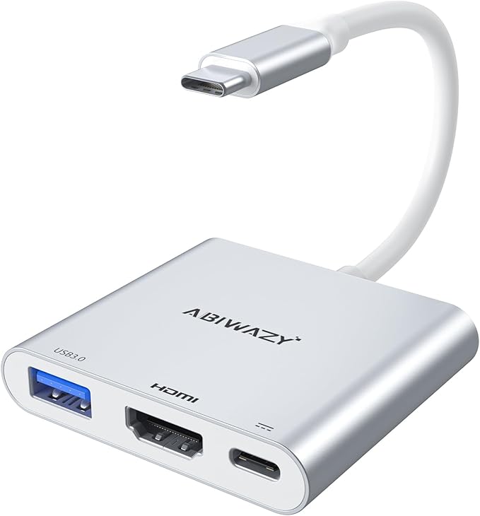USB C to HDMI Adapter, 4K HDMI to USB-C Multiport Hub Adapter with 100W PD & USBA 3.0 Port, Type C Digital AV Converter for iPad Pro,MacBook Pro/Air,iPhone 15/16,Switch,TV, Monitor and More(Silver)