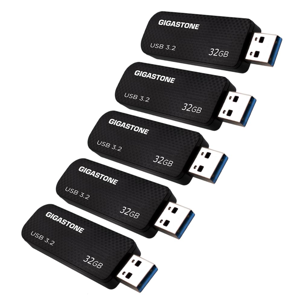 GIGASTONE 32GB USB 3.2 Flash Drive 5-Pack, 80MB/s High-Speed Data Transfer, Carbon Fiber Design, Retractable