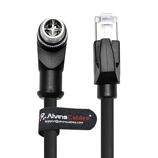 Alvin's Cables M12 X-Code 8 Pin Male to RJ45 Ethernet Cable for Cognex Keyence Camera, High-Flex Cat6a Cable for Industrial Automation, Fieldbus Module, Robotics, Right Angle 3.3ft/1m