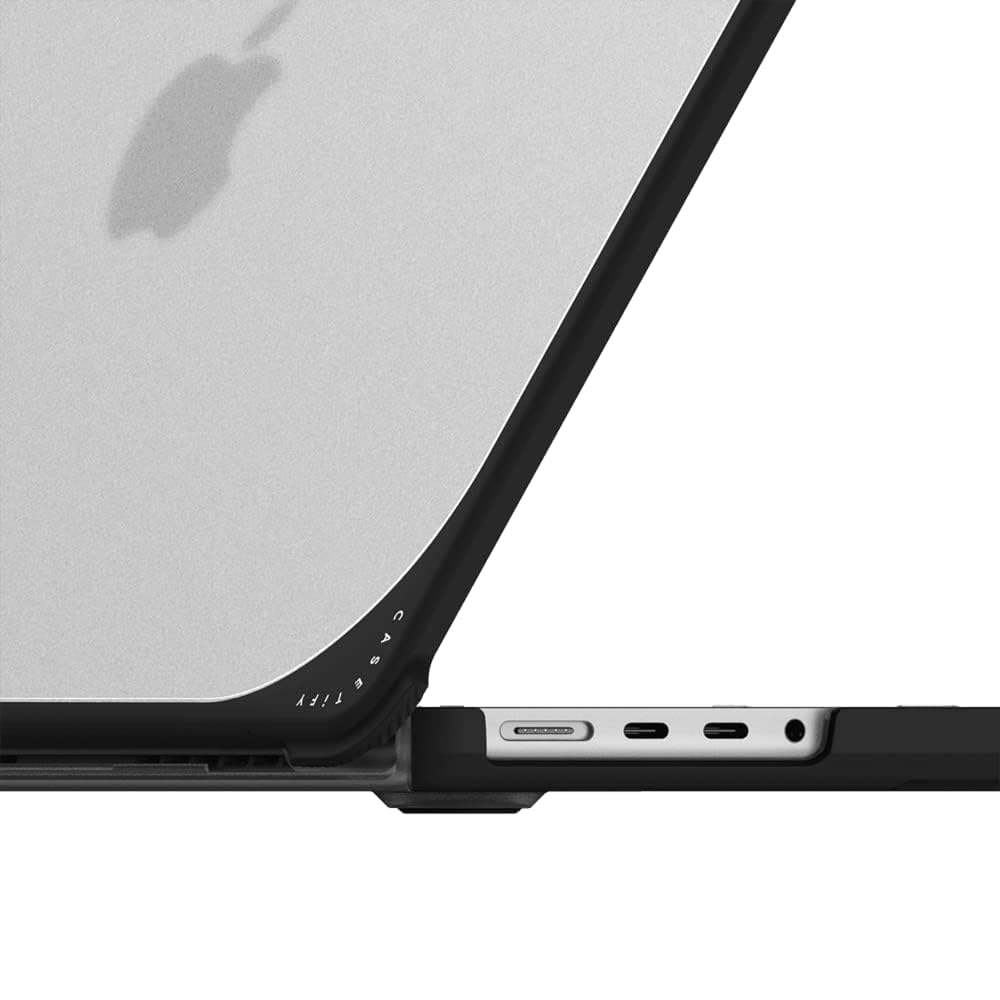 CASETiFY Bounce MacBook Pro 16-inch (M1-M5) Case [Enhanced Protective Corner Design/Ventilation Cutouts/Anti-Slip Grip] - Small Blue Flowers - Clear Black