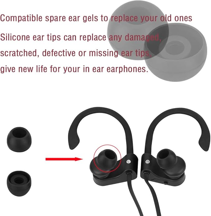 Silicone Small Replacement Earbud Tips Eartips for In-Ear Headphones Rubber Tips Earbuds Cap 10 Pairs (Black)