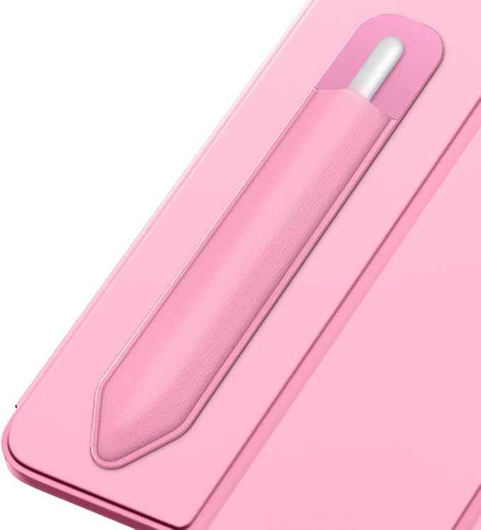 MoKo Pencil Holder Sticker Fit Apple Pencil Pro, Apple Pencil (USB-C), Apple Pencil 1st/2nd Generation, Elastic Pencil Pocket Pouch Adhesive Sleeve Attached to iPad Case for Stylus Pens, Flowers Pink