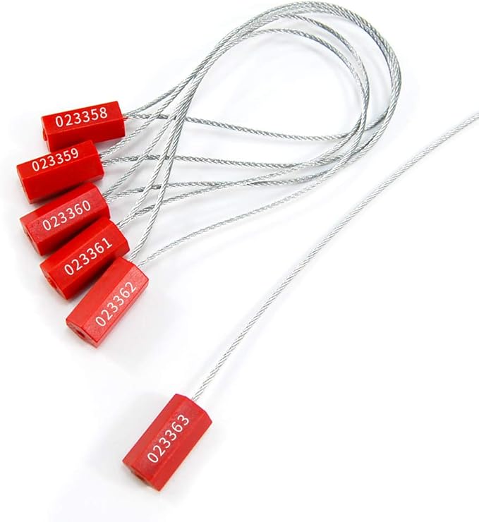 Leadseals(R) 500 Red Security Cable Seals Metal Truck Trailer Seals Tamper Proof Security Tag Seal Disposable Self-Locking Shipping Security Tags Numbered(Pack of 500 PCS)