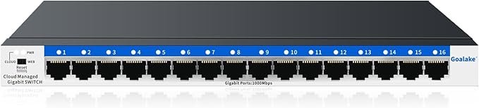 16 Port Gigabit Switch, Easy Smart Managed Ethernet Switch, Network Hub, Ethernet Splitter, Plug & Play, Fanless Metal Design, VLAN, Qos, Desktop or Wall Mount