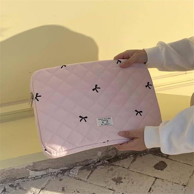 Cute Bow Graphic Carrying Laptop Bag Y2K Preppy Laptop Sleeve Case Bag Kawaii Pad Computer Protect Case Pouch (15-15.6 inch,Pink)
