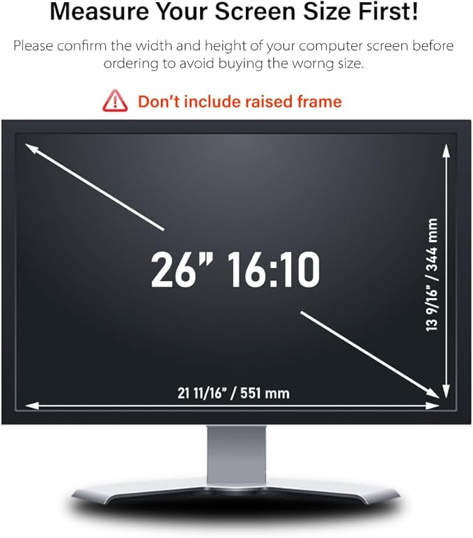 WELINC 26 Inch - 16:10 Aspect Ratio - Computer Privacy Screen Filter for Widescreen Monitor - Anti-Glare - Anti-Scratch Protector Film - Protects Your Eyes from Harmful Glare and Blue Light