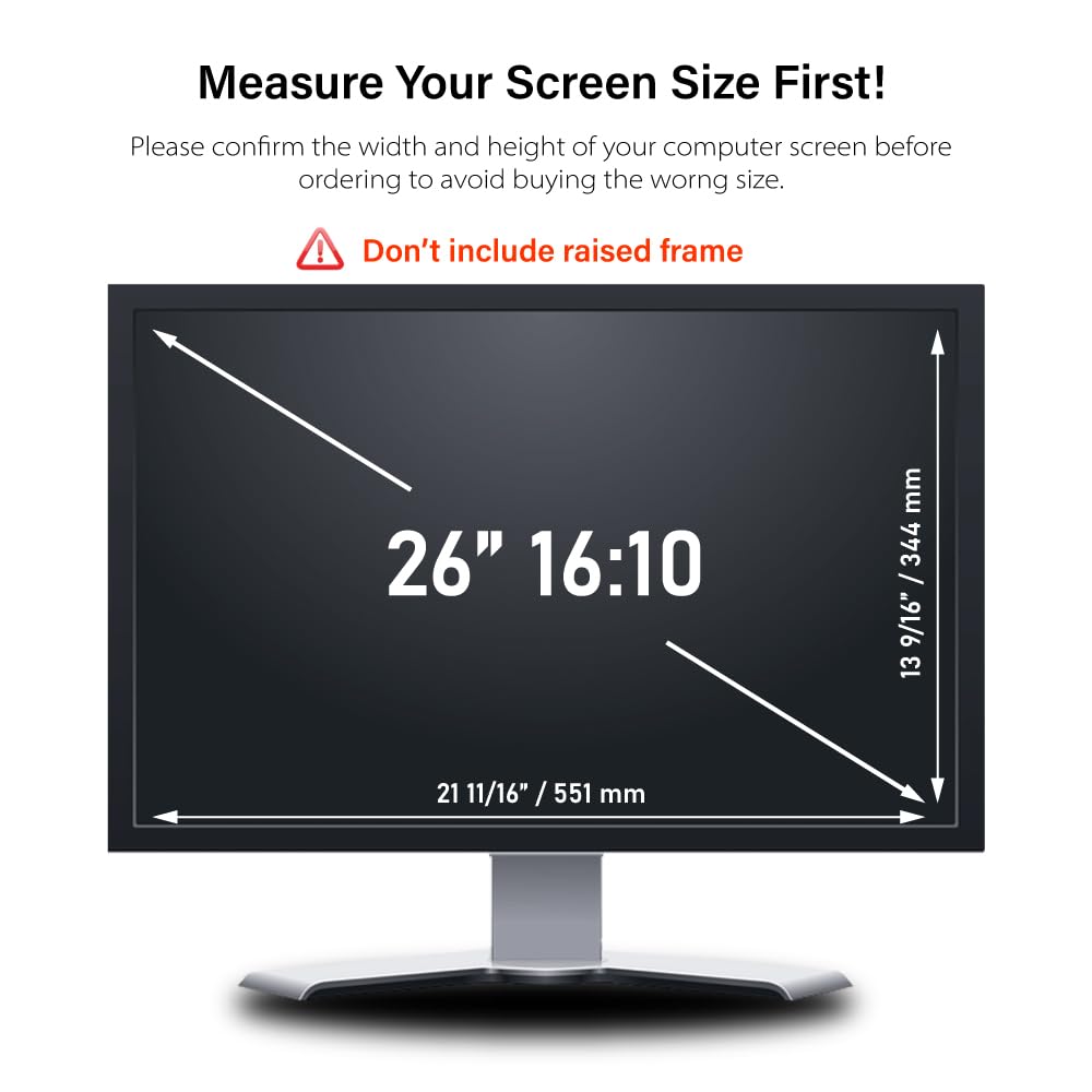 WELINC 26 Inch - 16:10 Aspect Ratio - Computer Privacy Screen Filter for Widescreen Monitor - Anti-Glare - Anti-Scratch Protector Film - Protects Your Eyes from Harmful Glare and Blue Light