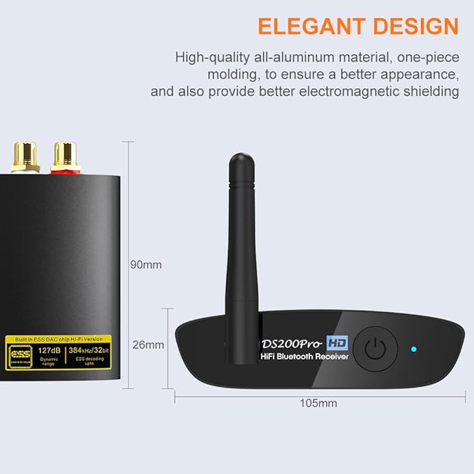 1Mii HiFi Bluetooth 5.3 Music Receiver for Home Stereo with LDAC, Bluetooth Audio Adapter with Audiophile DAC aptX HD, RCA Optical Output for AV Receiver or Stereo Amplifier - DS200Pro
