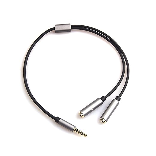 REXUS Grey 3.5mm Y Splitter Stereo Audio Cable 4-Pole Male to 2 Female for Headphone, Headset Splitter Adapter Extension Aux Cable, Compatible MobilePhone and New Version Laptop(M22F35G)