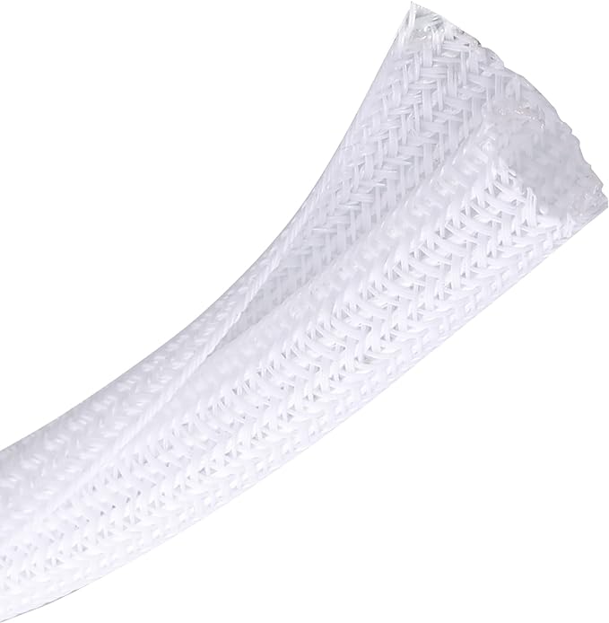 CrocSee 10ft - 3/8 inch Braided Cable Management Sleeve Cord Protector - Self-Wrapping Split Wire Loom for TV/Computer/Home Theater/Engine Bay - White